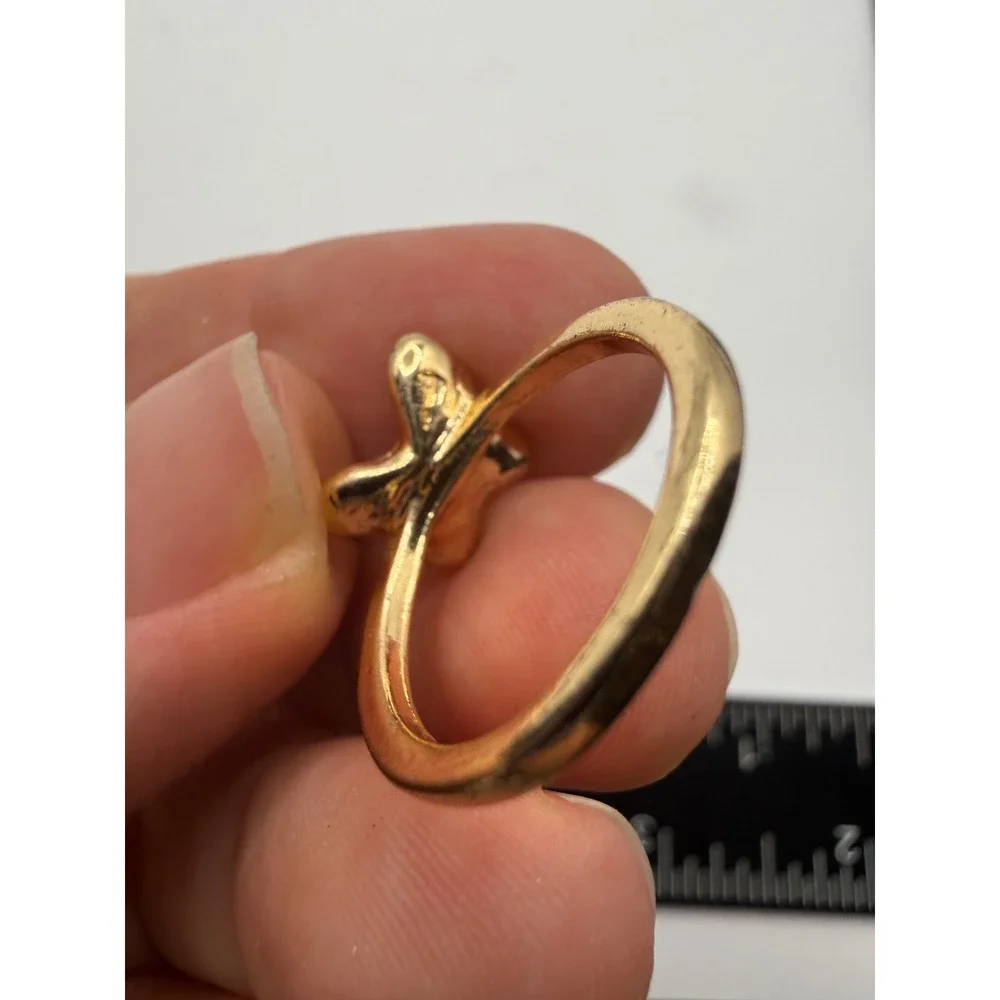 Gold Tone White Butterfly‎ Ring Size 5.25 Dainty Whimsical Minimalist Jewelry